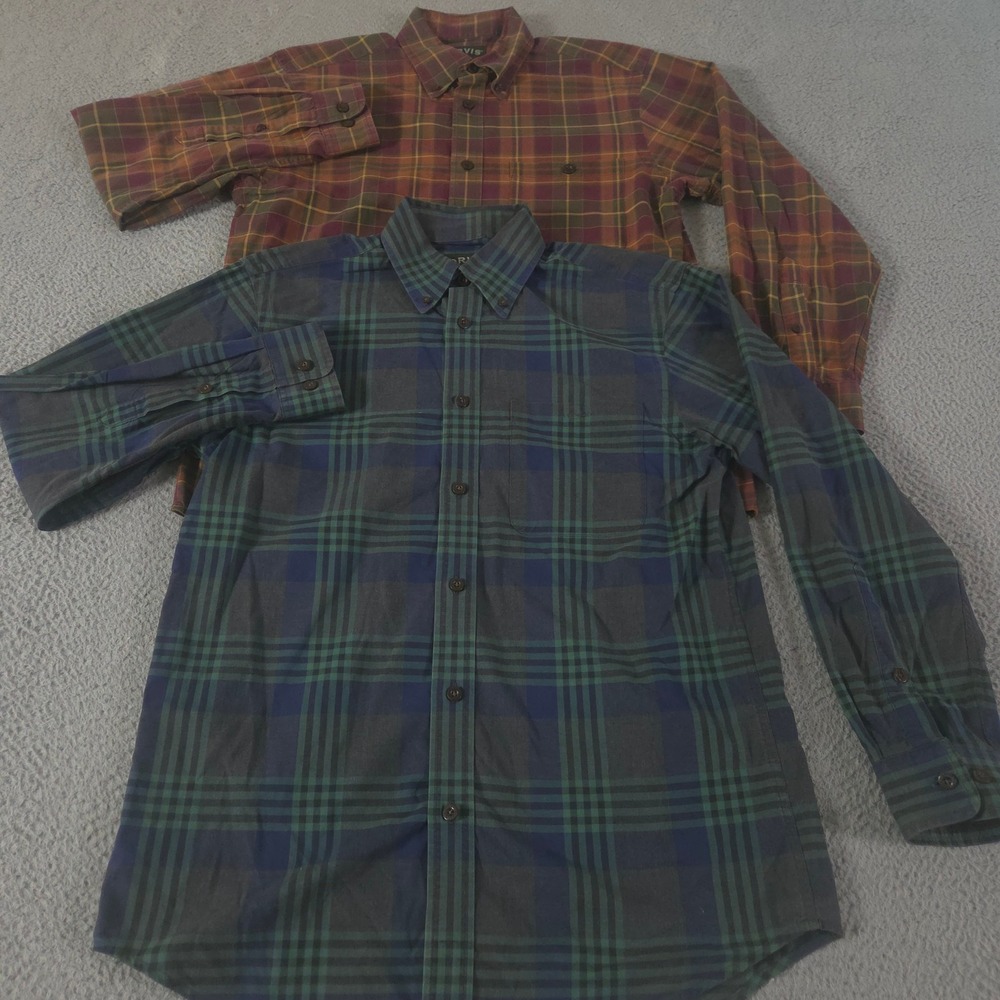 VINTAGE LOT OF 2 Orvis Shirt Mens M Heritage Poplin Cotton Plaid Button Down 90s